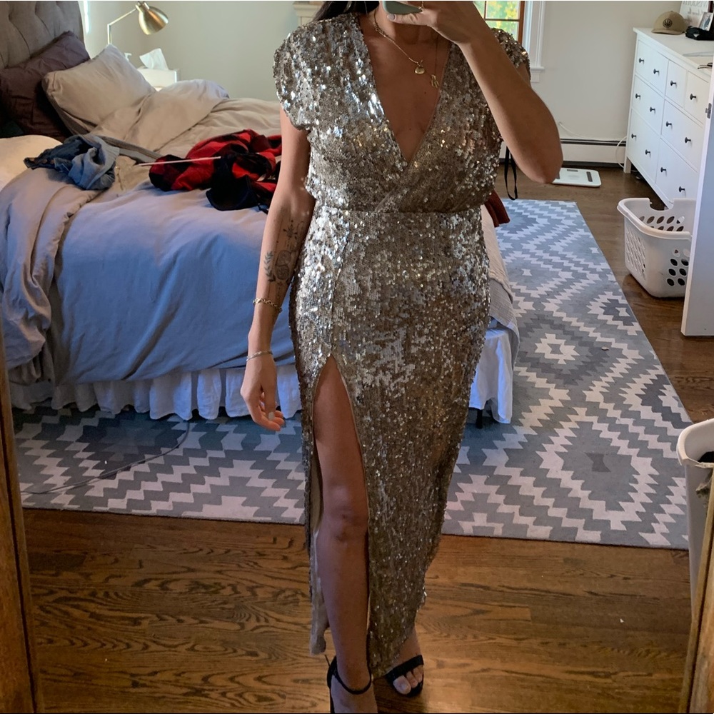 Sexy sequin silver formal dress